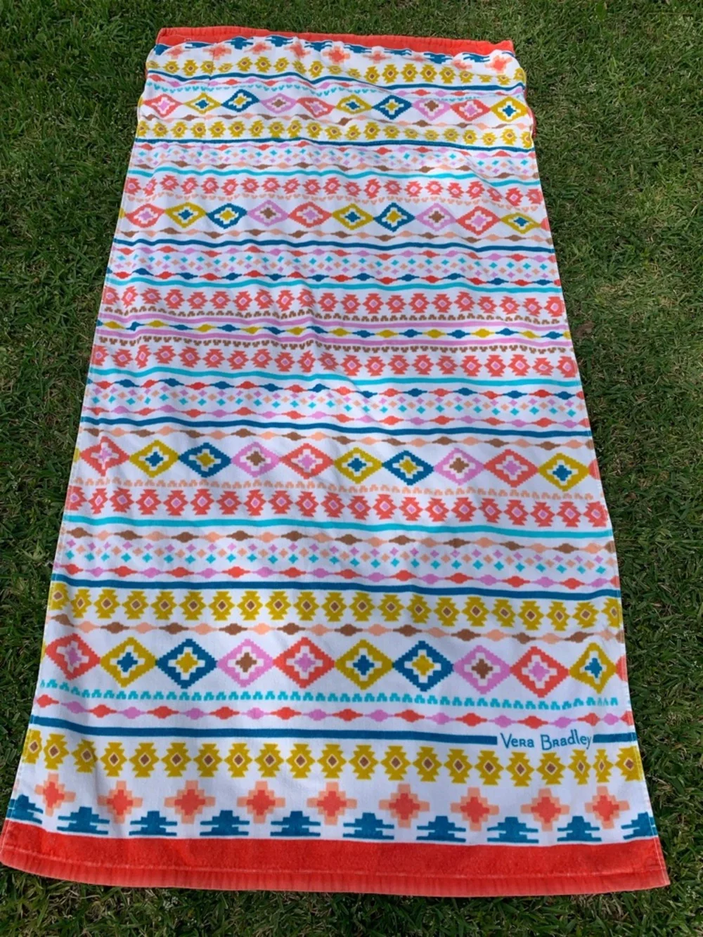 Vera Bradley Coral, Teal & Mustard Geometric Stripe Towel 65x32 Oversized